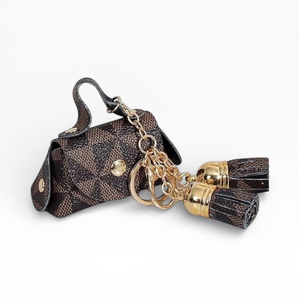 DESIGNER Brown and Gold Monogram Bag Charm - Picture 3 of 7